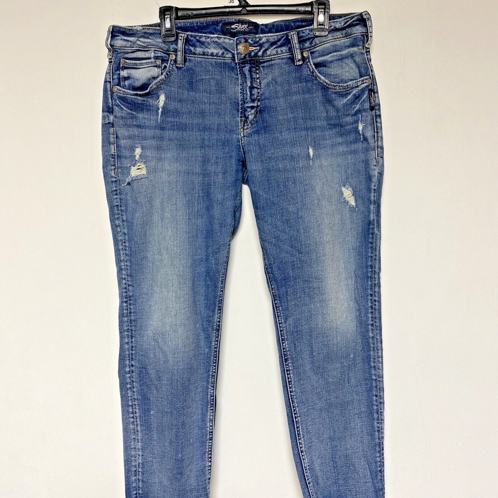 Womens Silver Jeans Sam Distressed Cropped Raw Hem Jeans Size 34 x 25 Stretch